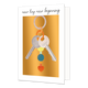 New key new beginning - Formaat: Standaard - Vorm: Staand - Woningkaart - Op deze wenskaart staan sleutels op een gouden achtergrond. Boven de illustratie staat de tekst: "New key new beginning". - Snelwenskaart