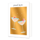 Proost op jou - Formaat: Standaard - Vorm: Staand - Proost kaart - Op deze wenskaart staan ronde champagneglazen met sinaasappelstukjes, op een gouden achtergrond. Boven de illustratie staat de tekst: "Proost op jou". - Snelwenskaart