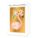 Have a flamazing birthday - Formaat: Standaard - Vorm: Staand - Verjaardagskaart - Op deze wenskaart staat een flamingo met bloemen op het hoofd en daarboven de tekst: "Have a flamazing birthday". - Snelwenskaart