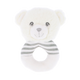 Baby rammelaar beertje - Deze knuffel rammelaar heeft een ronde ringvorm in de kleuren wit en grijs. De ring is gedeeltelijk voorzien van grijze en witte strepen. Bovenop de ring is het hoofd van een beer bevestigd. Dit berenhoofd is gebroken wit van kleur, met grijze ogen, een grijze neus en een subtiel geborduurd lachend mondje. - Snelwenskaart