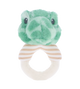 Baby rammelaar schildpad - Deze knuffel rammelaar heeft een ronde ringvorm in de kleuren crèmekleur en lichtbruin. De ring is gedeeltelijk voorzien van lichtbruine en witte strepen. Bovenop de ring is het hoofd van een schildpad bevestigd. Dit schildpadkopje is uitgevoerd in een mintgroene kleur met donkerdere vlekjes en is voorzien van donkere kraalogen. - Snelwenskaart