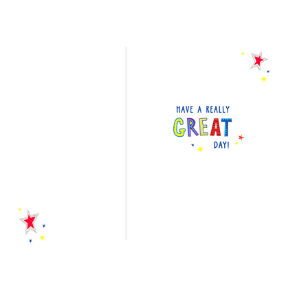 De binnenzijde van de wenskaart is bedrukt met een ontwerp passend bij de voorzijde van de kaart en de tekst "Have a really great day!".