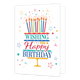 XL kaart - Wishing you a happy birthday - Formaat: Groot - Vorm: Staand - Verjaardagskaart - Op deze wenskaart staat de tekst: "Wishing you a happy birthday" die een drielaags taart vormen met kaarsen erbovenop. - Snelwenskaart