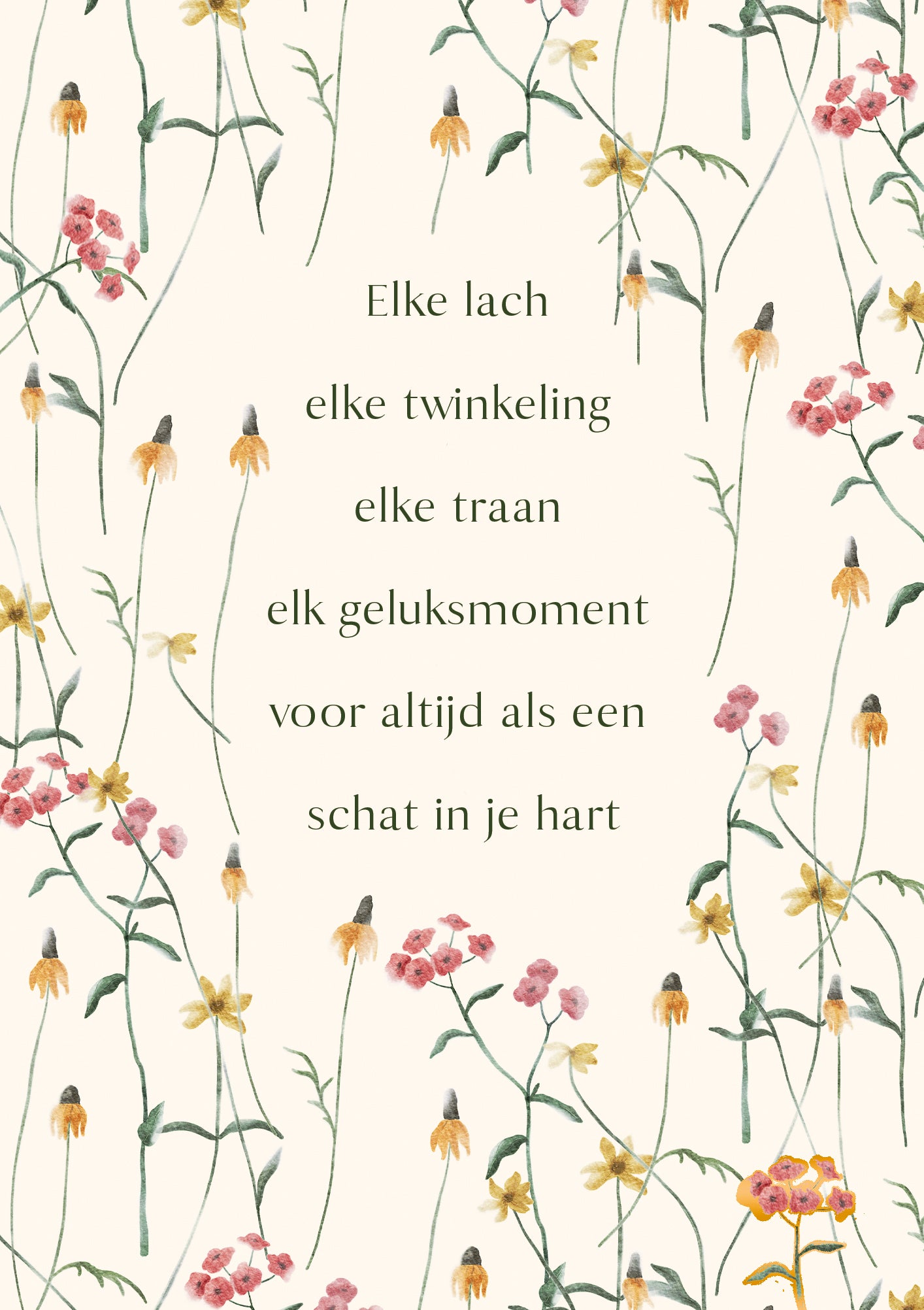 Elke lach elke twinkeling elke traan