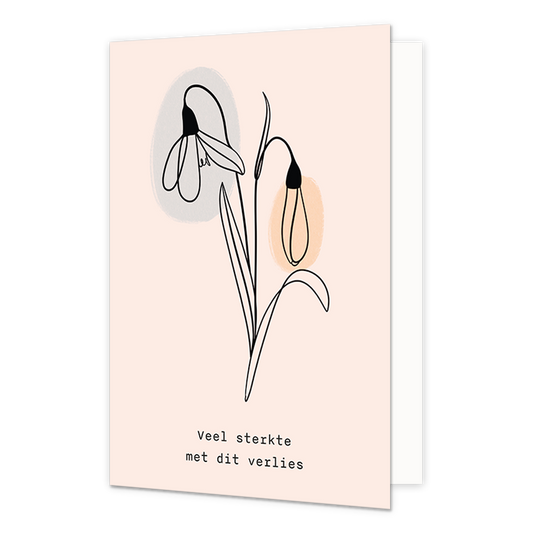 Veel sterkte met dit verlies - Formaat: Normaal - Vorm: Staand - Condoleance kaart - Op deze wenskaart staan twee bloemen met daaronder de tekst: "Veel sterkte met dit verlies". - Snelwenskaart