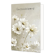 Gecondoleerd - Formaat: Standaard - Vorm: Staand - Condoleance kaart - Op deze wenskaart staan witte bloemen op een grijze achtergrond met de tekst: "Gecondoleerd". - Snelwenskaart
