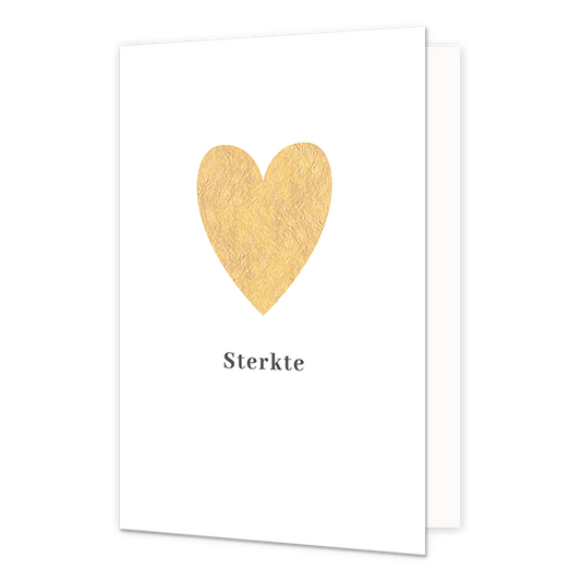 Sterkte - Formaat: Normaal - Vorm: Staand - Condoleance kaart - Op deze wenskaart staat een gouden hart met daaronder de tekst: "Sterkte". - Snelwenskaart