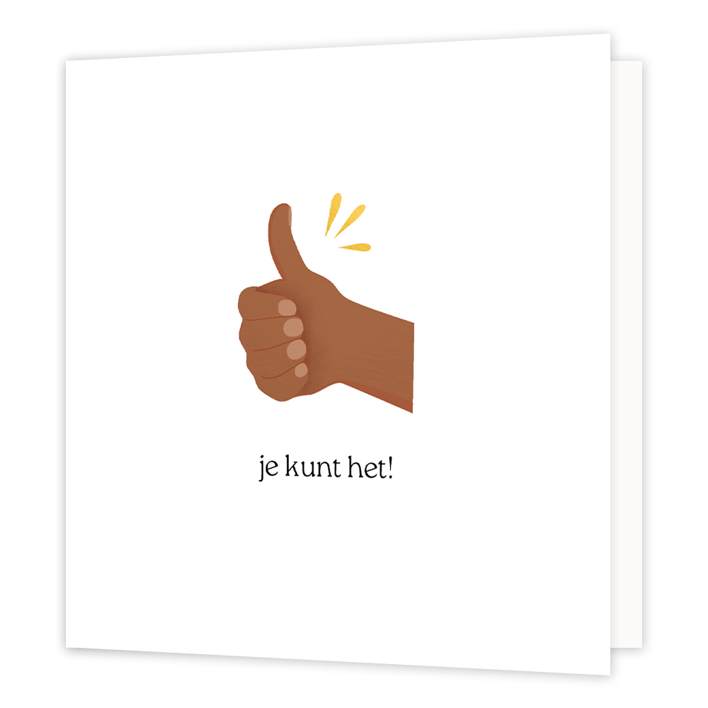 Je kunt het! - Formaat: Normaal - Vorm: Vierkant - Succes kaart - Op deze wenskaart staat een duim op een witte achtergrond met daaronder de tekst: "Je kunt het!". - Snelwenskaart