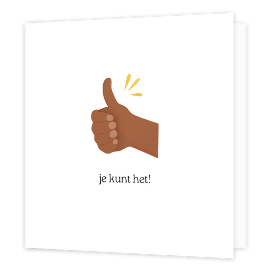 Je kunt het! - Formaat: Normaal - Vorm: Vierkant - Succes kaart - Op deze wenskaart staat een duim op een witte achtergrond met daaronder de tekst: "Je kunt het!". - Snelwenskaart
