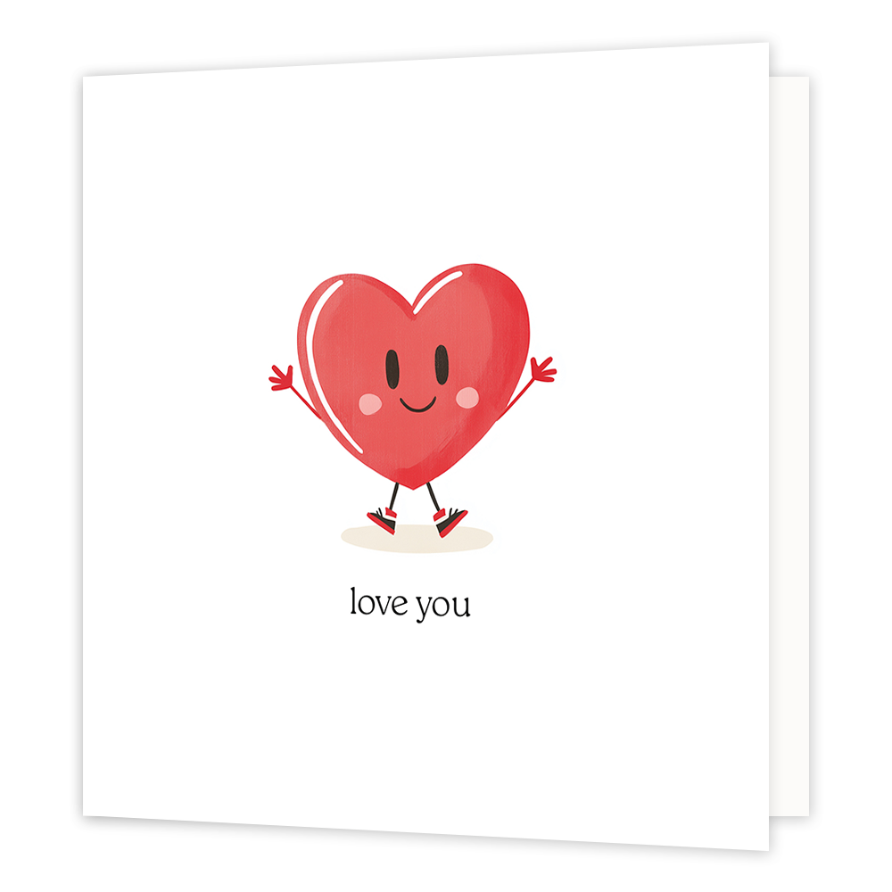 Love you - Formaat: Normaal - Vorm: Vierkant - Liefdeskaart - Op deze wenskaart staat een rood hart met daaronder de tekst: "Love you". - Snelwenskaart