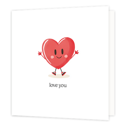 Love you - Formaat: Normaal - Vorm: Vierkant - Liefdeskaart - Op deze wenskaart staat een rood hart met daaronder de tekst: "Love you". - Snelwenskaart