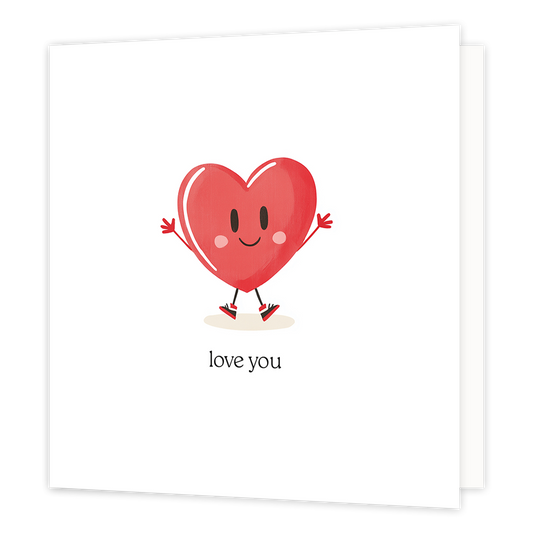 Love you - Formaat: Normaal - Vorm: Vierkant - Liefdeskaart - Op deze wenskaart staat een rood hart met daaronder de tekst: "Love you". - Snelwenskaart