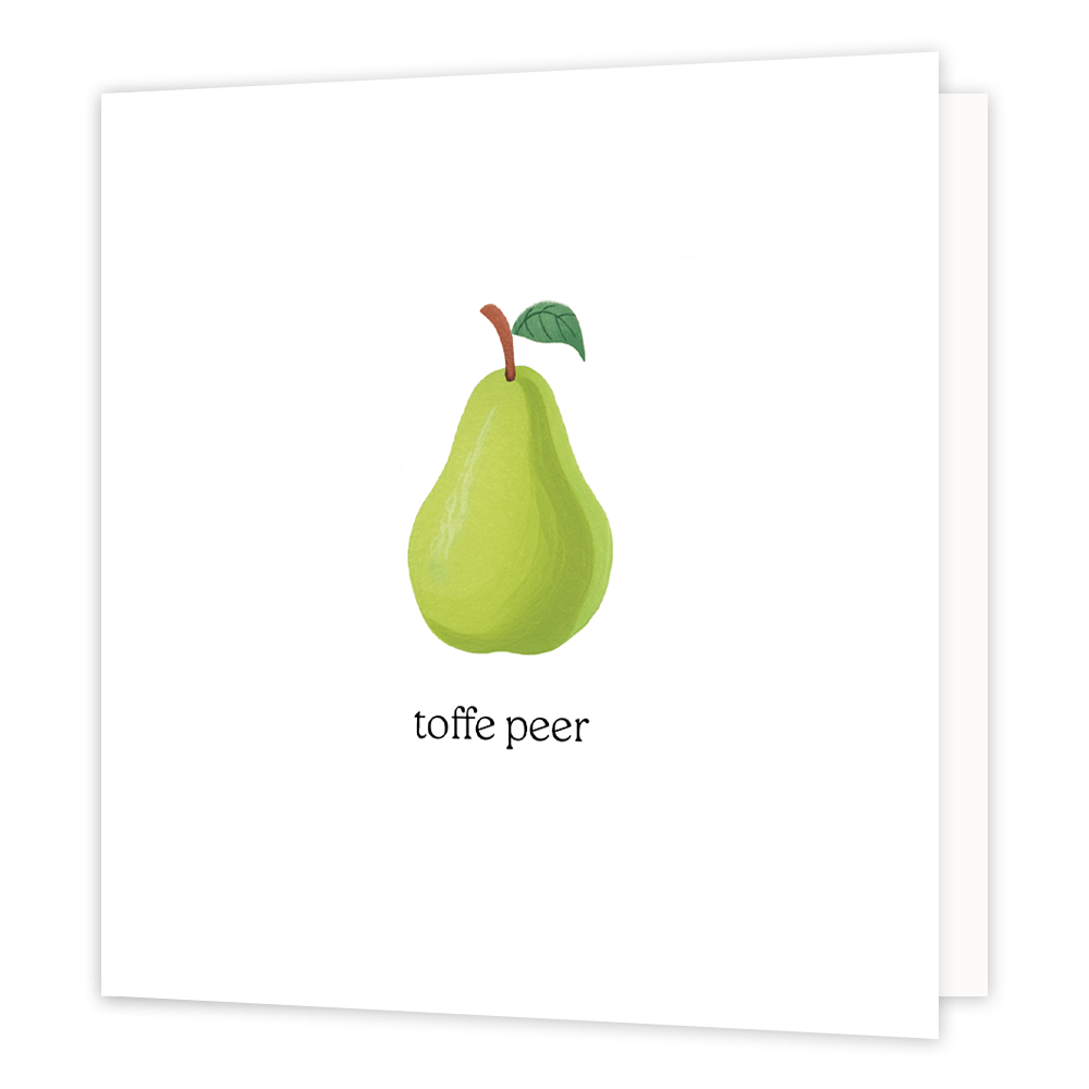 Toffe peer - Formaat: Standaard - Vorm: Vierkant - Complimentenkaart - Op deze wenskaart staat een peer op een witte achtergrond met daaronder de tekst: "Toffe peer". - Snelwenskaart