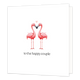To the happy couple - Formaat: Standaard - Vorm: Vierkant - Huwelijkskaart - Op deze wenskaart staan twee roze flamingo's die een hartje vormen. Daaronder staat de tekst: "To the happy couple". - Snelwenskaart