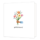 Gefeliciteerd - Formaat: Klein - Vorm: Vierkant - Felicitatiekaart - Op deze wenskaart staat een illustratie van een hand die een kleurrijk boeket bloemen vasthoudt. De hand draagt een mouw met een blauw-wit streeppatroon en het boeket bestaat uit verschillende soorten bloemen in tinten van roze, oranje, wit en geel, aangevuld met groen blad en blauwe besjes. Onder het boeket staat de tekst "gefeliciteerd". - Snelwenskaart