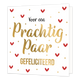 XL - Voor een prachtig paar - Formaat: Groot - Vorm: Vierkant - Huwelijkskaart - Op deze wenskaart staan rode hartjes met gouden stippen en in het midden de tekst: "Voor een prachtig paar gefeliciteerd". - Snelwenskaart