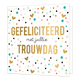 XL - Gefeliciteerd met jullie trouwdag - Formaat: Groot - Vorm: Vierkant - Huwelijkskaart - Op deze wenskaart staan stippen in de kleuren mintgroen, blauw, roze, beige, rood en zwart en gouden hartjes. In het midden staat de tekst: "Gefeliciteerd met jullie trouwdag". - Snelwenskaart