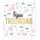 XL - Fijne trouwdag - Formaat: Groot - Vorm: Vierkant - Huwelijkskaart - Op deze wenskaart staan roze zwanen die door het water zwemmen met in het midden de tekst: "Fijne trouwdag". - Snelwenskaart