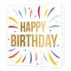 XL - Happy birthday - Formaat: Groot - Vorm: Vierkant - Verjaardagskaart - Op deze wenskaart staan lijnen in de kleuren groen, blauw, oranje, rood en geel. In het midden staat de tekst: "Happy birthday". - Snelwenskaart