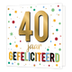 XL - 40 jaar gefeliciteerd - Formaat: Groot - Vorm: Vierkant - Verjaardagskaart - Op deze wenskaart staan sterren en stippen in de kleuren rood, groen, blauw, oranje en goud. In het midden staat de tekst: "40 jaar gefeliciteerd". - Snelwenskaart