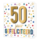 XL - 50 jaar gefeliciteerd - Formaat: Groot - Vorm: Vierkant - Verjaardagskaart - Op deze wenskaart staan stippen in de kleuren goud, groen, blauw, paars, rood, geel en zwart. In het midden staat de tekst: "50 jaar gefeliciteerd". - Snelwenskaart