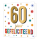 XL - 60 jaar gefeliciteerd - Formaat: Groot - Vorm: Vierkant - Verjaardagskaart - Op deze wenskaart staan sterren in de kleuren groen, blauw, rood, oranje, paars en goud. In het midden staat de tekst: "60 jaar gefeliciteerd". - Snelwenskaart