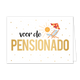 Voor de pensionado - Formaat: Standaard - Vorm: Liggend - Pensioenkaart - Op deze wenskaart staat een zon met strandbetje en parasol. In het midden staat de tekst: "Voor de pensionado". - Snelwenskaart