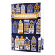 Nieuwe woning - Formaat: Standaard - Vorm: Staand - Woningkaart - Op deze wenskaart staan delfsblauwe huisjes met gouden details. In het midden staat de tekst: "Nieuwe woning". - Snelwenskaart