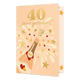 40 jaar getrouwd - Formaat: Standaard - Vorm: Staand - Verjaardagskaart - Op deze wenskaart staat de gouden tekst '40 jaar getroud'. De achtergrond heeft een champagne kleur met daarop een roze poppende champagne fles. - Snelwenskaart