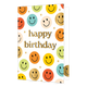 Happy birthday - Formaat: Normaal - Vorm: Staand - Verjaardagskaart - Op deze wenskaart staan smileys in de kleuren rood, groen, blauw, beige, oranje, geel en goud. In het midden staat de tekst: "Happy birthday". - Snelwenskaart