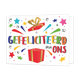 Gefeliciteerd van ons - Formaat: Standaard - Vorm: Liggend - Felicitatiekaart - Op deze wenskaart staat een groot cadeau omringt door sterren en lijnen met in het midden de tekst: "Gefeliciteerd van ons". - Snelwenskaart