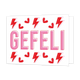 Gefeli - Formaat: Standaard - Vorm: Liggend - Felicitatiekaart - Op deze wenskaart staat de tekst: "Gefeli" omringt door rode hartjes en bliksem. - Snelwenskaart