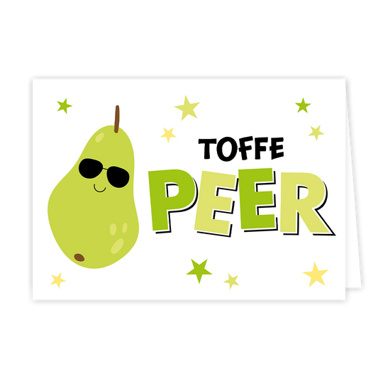 Toffe peer - Formaat: Normaal - Vorm: Liggend - Complimentenkaart - Op deze wenskaart staat een groene peer met rechts daarnaast de tekst: "Toffe peer". - Snelwenskaart