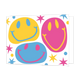 Smileys - Formaat: Standaard - Vorm: Liggend - Blanco kaart - Op deze wenskaart staan smileys in de kleuren roze, geel en blauw. - Snelwenskaart