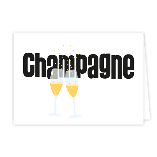 Champagne - Formaat: Normaal - Vorm: Liggend - Proost kaart - Op deze wenskaart staan twee champagneglazen met daarboven de tekst: "Champagne". - Snelwenskaart
