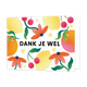 Fruit en bloemen - Formaat: Standaard - Vorm: Liggend - Blanco kaart - Op deze wenskaart staan kersen, sinasappels en citroenen samen met oranje bloemen. - Snelwenskaart