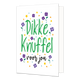 Dikke knuffel - Formaat: Standaard - Vorm: Staand - Vriendschapskaart - Op deze wenskaart staan bloemen, sterren en stippen in de kleuren paars, geel, oranje en blauw, In het midden staat de tekst: 'Dikke knuffel voor jou". - Snelwenskaart