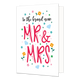 To the brand new Mr & Mrs - Formaat: Standaard - Vorm: Staand - Huwelijkskaart - Op deze wenskaart staan diamanten, blauwen, sterren en stippen in de kleuren blauw, groen, oranje en roze. In het midden staat de tekst: "To the brand new MR & MRS". - Snelwenskaart