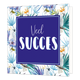 Veel succes - Formaat: Standaard - Vorm: Vierkant - Succes kaart - Op deze wenskaart staan groene en blauwe bloemen met witte vogels. In het midden staat een blauw vierkant met de tekst: "Veel succes". - Snelwenskaart