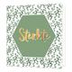 Sterkte - Formaat: Standaard - Vorm: Vierkant - Sterkte kaart - Op deze wenskaart staan groene bladeren met een groene zeshoek in het midden en de tekst: "Sterkte". - Snelwenskaart