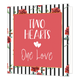 Two hearts one love - Formaat: Standaard - Vorm: Vierkant - Liefdeskaart - Op deze wenskaart staan zwarte lijnen met rode rozen. In het midden staat een rode vierkant met gouden omlijning en de tekst: "Two hearts one love". - Snelwenskaart