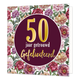 50 jaar getrouwd - Formaat: Standaard - Vorm: Vierkant - Huwelijkskaart - Op deze wenskaart staan bloemen in diverse kleuren met in het midden een bordeauxrode cirkel en de tekst: "50 jaar getrouwd gefeliciteerd". - Snelwenskaart
