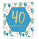 40 gefeliciteerd - Formaat: Standaard - Vorm: Vierkant - Verjaardagskaart - Op deze wenskaart staan ballonnen in diverse kleuren met in het midden een blauwe zeshoek met gouden omlijning en de tekst: "40 gefeliciteerd". - Snelwenskaart