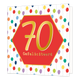 70 gefeliciteerd - Formaat: Standaard - Vorm: Vierkant - Verjaardagskaart - Op deze wenskaart staan ballonnen in diverse kleuren met in het midden een rode zeshoek met gouden omlijning en de tekst: "70 gefeliciteerd". - Snelwenskaart