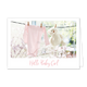 Hello baby girl - Formaat: Klein - Vorm: Liggend - Geboortekaart - Op deze wenskaart staat een waslijn waar een roze rompertje en een knuffel aan hangen. Onder de illustratie staat de tekst: "Hello baby girl". - Snelwenskaart