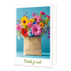 Dankjewel - Formaat: Klein - Vorm: Staand - Bedankkaart - Op deze wenskaart staat een papieren tas waar een bos bloemen uit komt. Onder de illustratie staat de tekst: "Dank je wel". - Snelwenskaart