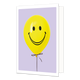 Ballon met smiley - Formaat: Klein - Vorm: Staand - Blanco kaart - Op deze wenskaart staat een gele ballon met een smiley erop, op een paarse achtergrond. - Snelwenskaart
