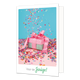 Voor de jarige - Formaat: Klein - Vorm: Staand - Verjaardagskaart - Op deze wenskaart staat een cadeautje met confetti en daaronder de tekst: "Voor de jarige". - Snelwenskaart