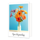 Fijne verjaardag - Formaat: Klein - Vorm: Staand - Verjaardagskaart - Op deze wenskaart staat een vaas met bloemen in de kleuren oranje, beige en paars. Onder de illustratie staat de tekst: "Fijne verjaardag". - Snelwenskaart