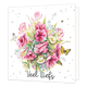 Veel liefs - Formaat: Standaard - Vorm: Vierkant - Liefdeskaart - Op deze wenskaart staan bloemen in de kleuren wit, roze, blauw en groen. Onder de bos bloemen staat de tekst: "Veel liefs". - Snelwenskaart